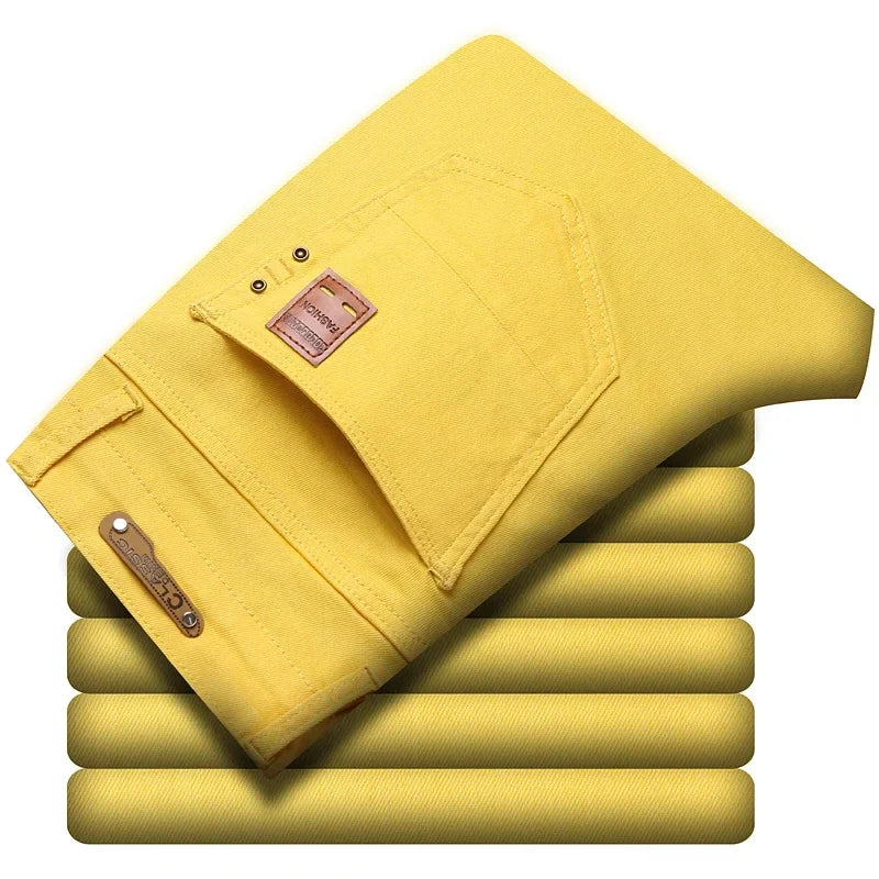 Autumn Jeans Men's New Brand Clothing Fashion Stretch Denim Pants Straight Trousers Male Red Lake Blue Yellow Trousers