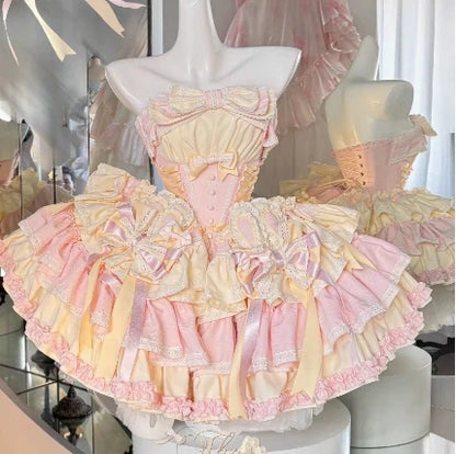 Girls Birthday Lolita Dress 2024 Spring and Summer Women's Tube Top Satin Bowknot Slim Pettiskirt Short Mini Party Dress