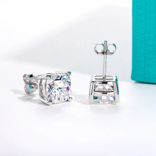 1cttw-6cttw Cushion Moissanites Earrings 925 Sterling Silver D Color VVS1 Moissanite Classic Stud Earrings for Woman