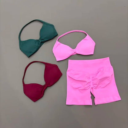 2 Piece Gym Sets Woman Sports Strappy Bra Seamless Set Quick Dry Fitness Squat Proof Shorts Sportswear Running Workout Suit