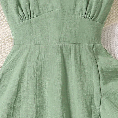 Summer Girl's Dress 8-12 Years Old Cute Bow-Embellished Slip Panel Uneven Hem Sweet Elegant Ladylike Fashion for Kids