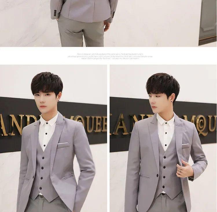 Western-Style Men's Suits Cross-Border Wholesale New Arrival Slimming Three-Piece Set Korean Version Business Professional Gown