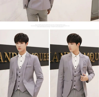 Western-Style Men's Suits Cross-Border Wholesale New Arrival Slimming Three-Piece Set Korean Version Business Professional Gown
