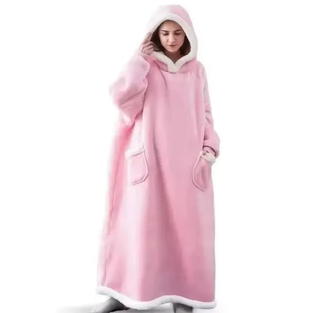180cm Super Long Flannel Blanket Pyjamas with Sleeves Winter Hoodies Sweatshirt Women Men Pullover Fleece Giant Oversized Outd