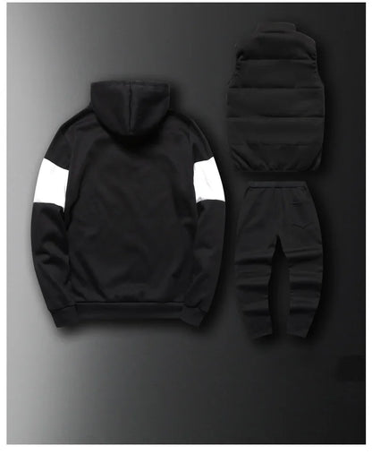 3 Pieces Set Hoodies+Vest+Pants Casual Track Suit Clothing Coats Winter Thick Warm Tracksuit for Couple Printed Mens Set Vest