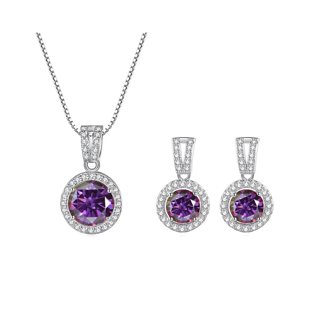 2ct total Moissanite Jewelry Set Sterling Silver 925 Necklace Earrings Fine Jewerly Wedding Set Pass Dismond Tester