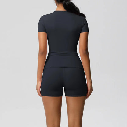 Workout Sportswear 2Pcs Piece Female Yoga Shirt Push Up Workout Clothes Women Outdoors Sport  High Waist  Fitness Sport Shorts