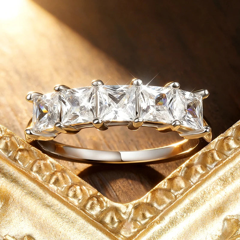 4x4mm Princess Cut Moissanite Wedding Band Rings for Women s925 Sterling Silver 18k Plated GRA Lab Grown Diamond Ring