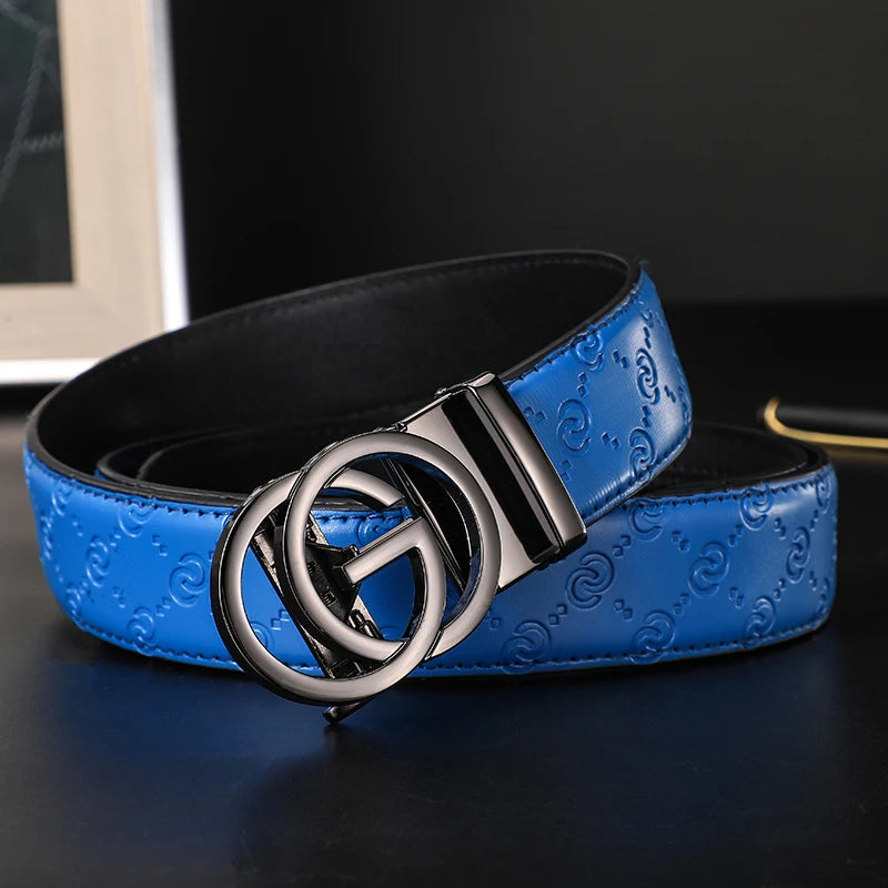 New Width 3.4cm Men's Belt Business Formal Real Leather Canvas Male Belt High Quality Metal Automatic Buckle Belt for men jeans