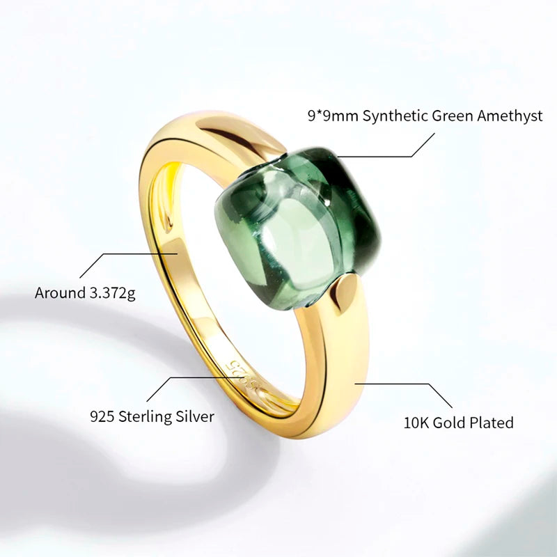 925 Sterling Silver 10K Gold Plated Color Crystals Rings For women's ring Luxury Inlaid Water Drop Pendant Party Gift