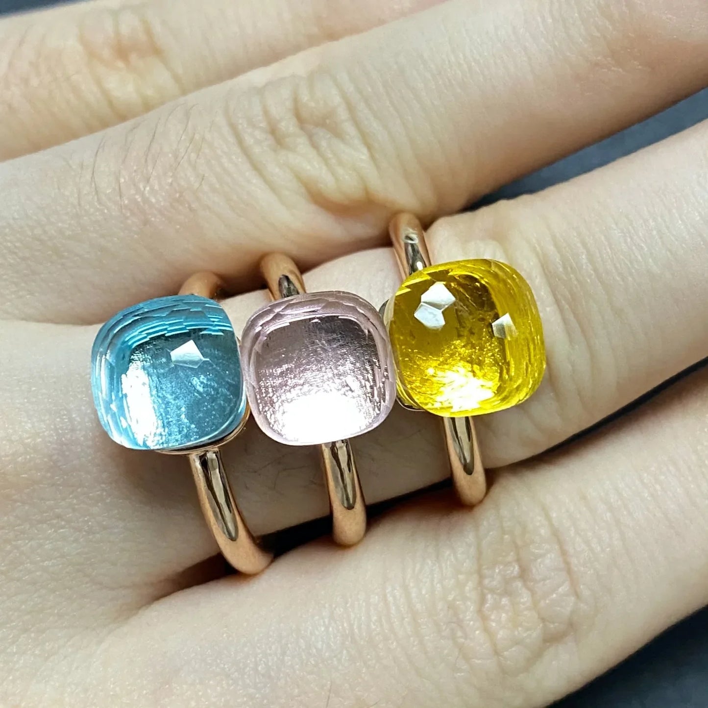 Stylish Purple Crystal Rose Gold Plated Candy Ring 30 Colors Simple Candy Color Jewelry Gift for Women Valentine's Day