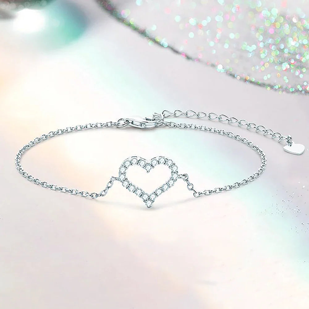 2mm Heart-Frame Full Moissanite Diamond Bracelets for Women 925 Sterling Silver Plated 18k Gold Charm Bracelet Fine Jewelry