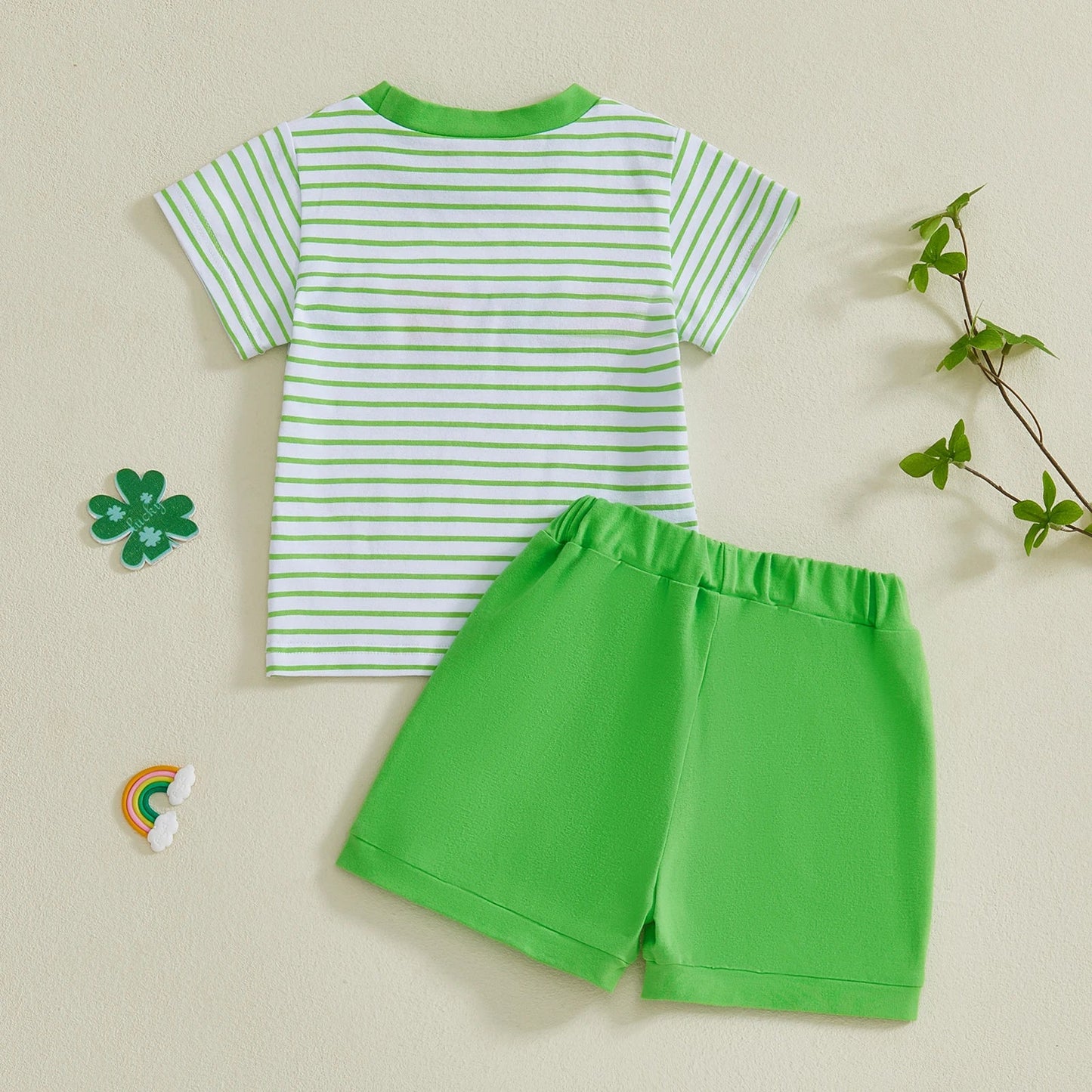 Summer St. Patrick's Day Kids Baby Boys Clothes Set Short Sleeve Letter Embroidery T-Shirt Shorts Outfits Clothes