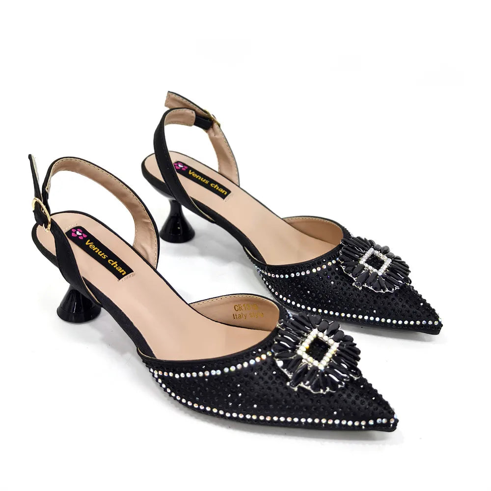 African Style Women's Shoes Mixed With BlackGold High Heels Pointed At The Dinner Party Nigerian Women's Shoes