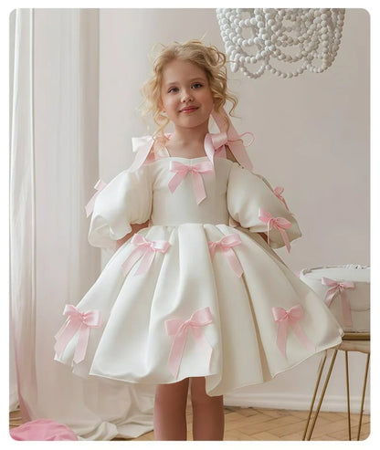 2-8Y Kids Girls Skirt Little Girls Puff-Sleeve Princess Dress Birthday Party Piano Host Performance Dress Belle Ball Gown