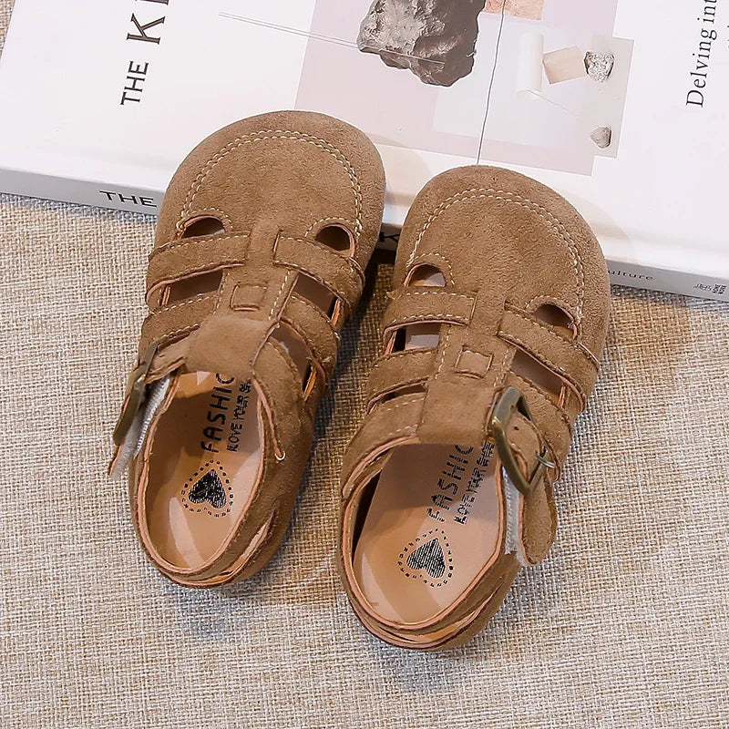 Kids Suede Sandals for Girls Anti-slippery Sole Toddler Roman Shoes with Pastel Colors Princess Beach Garden Shoes Barefoot Ins
