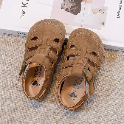 Kids Suede Sandals for Girls Anti-slippery Sole Toddler Roman Shoes with Pastel Colors Princess Beach Garden Shoes Barefoot Ins