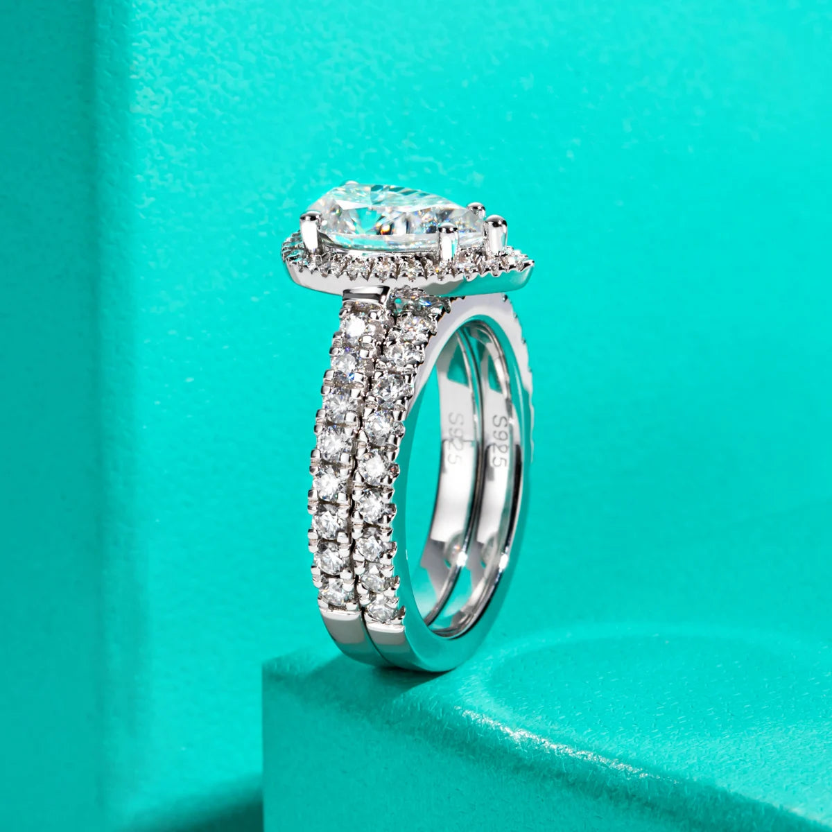3ct Pear Cut D Color Moissanite Halo Bridal Ring Set Wedding Band Silver Rings Anniversary Jewelry Gift Wholesale