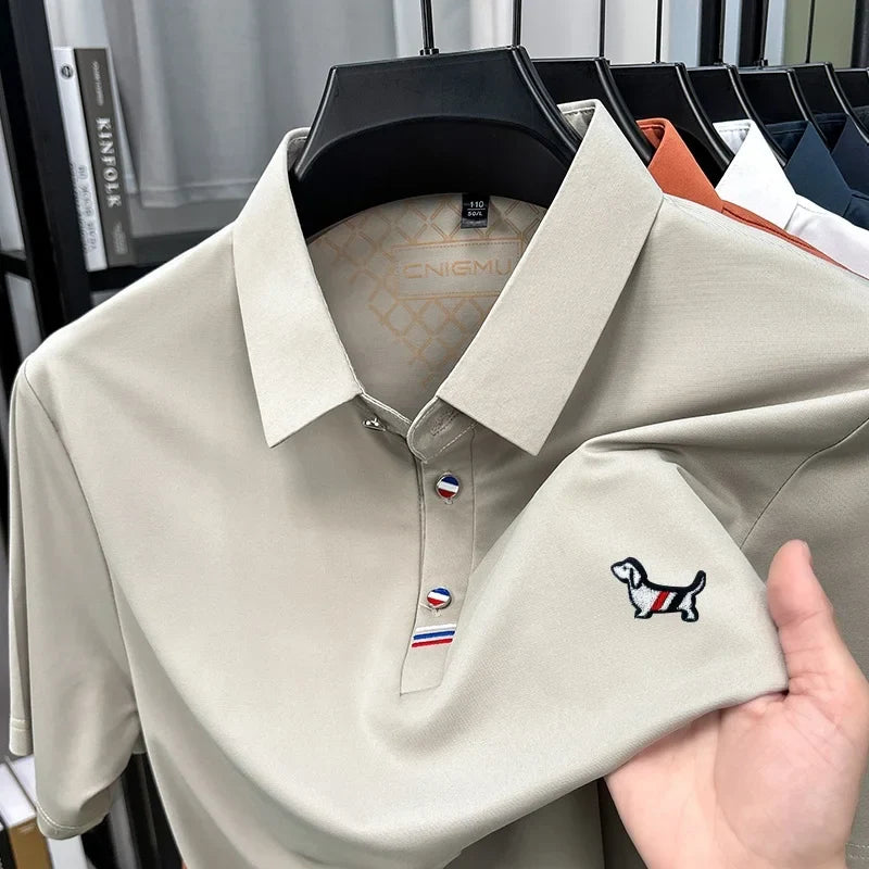 Hot Quality Man Short-Sleeved Polo Shirt Lapel Button Dog Embroidery Spring Casual Elegance T-Shirt Simple Business MensClothing