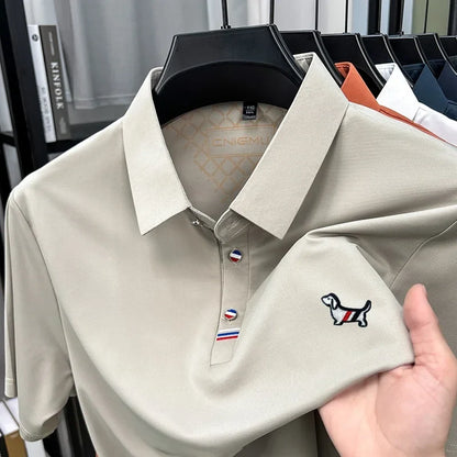 Hot Quality Man Short-Sleeved Polo Shirt Lapel Button Dog Embroidery Spring Casual Elegance T-Shirt Simple Business MensClothing