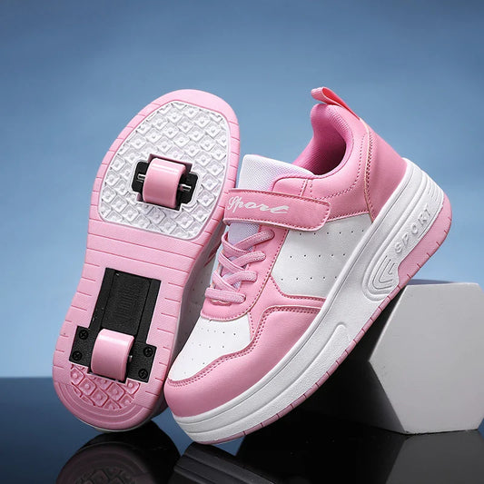 Ultra-Light Leathe Two Wheels Children's Sport Roller Skate Shoes for Kids Boys Girls Walking Running Sneakers Outdoor for Women