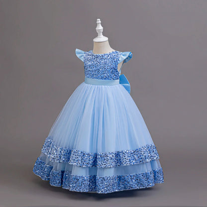 2025 New Elegant Girl Wedding Dress Sequined Mesh Princess Dress 4-12 Year Old Girl Graduation Party Prom Evening Dress