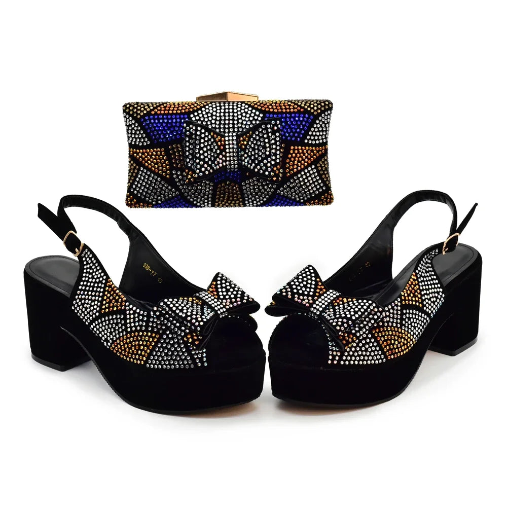 Lastest Italian Design Fashion Style Ladies Shoe with Matching Bag Set 2024 Nigerian Shoes and Bag Set Wedding Shoes Bride