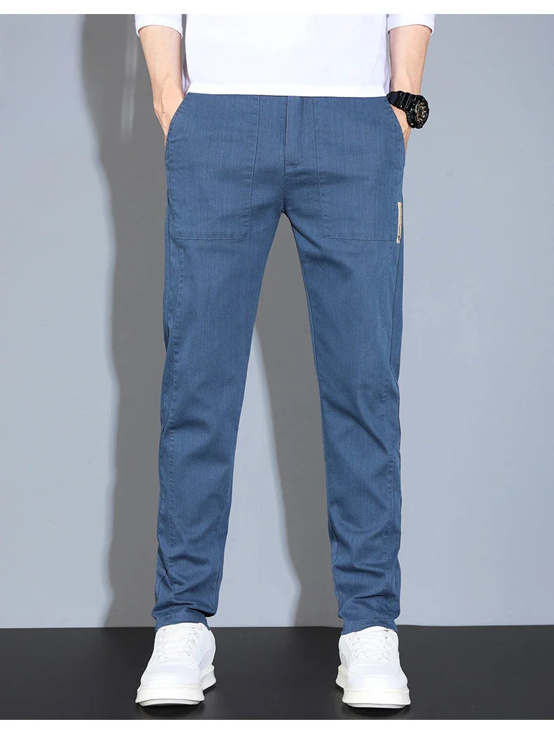 4 Colors Male Casual Pants Spring Summer Thin Cotton Slim Elastic Comfortable Business Trousers Korean Trendy Men Clothes