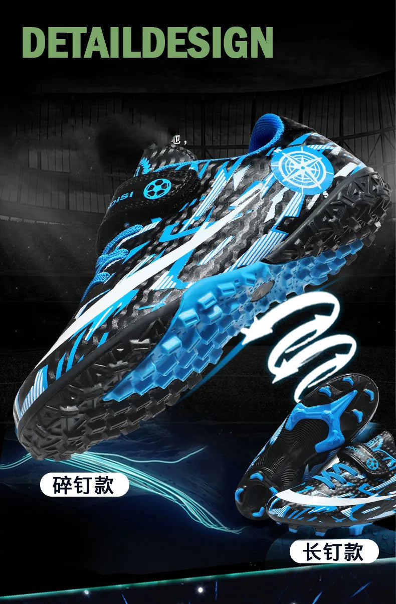 Hot Child Football Boots Outdoor Trainers Soccer Shoes For Kids Boys Hook Loop Football Sneakers Cleats Futsal Shoes Children