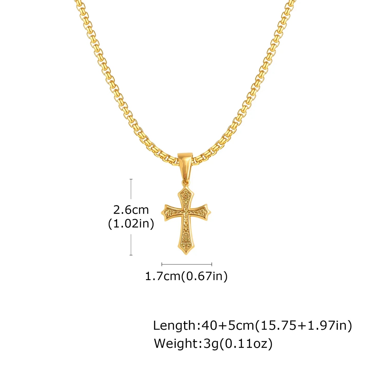 Hip Hop Cross Necklace for Men Women,50/55/60cm Stainless Steel Chic Cross Pendant,Christian Classic Jewelry Gifts