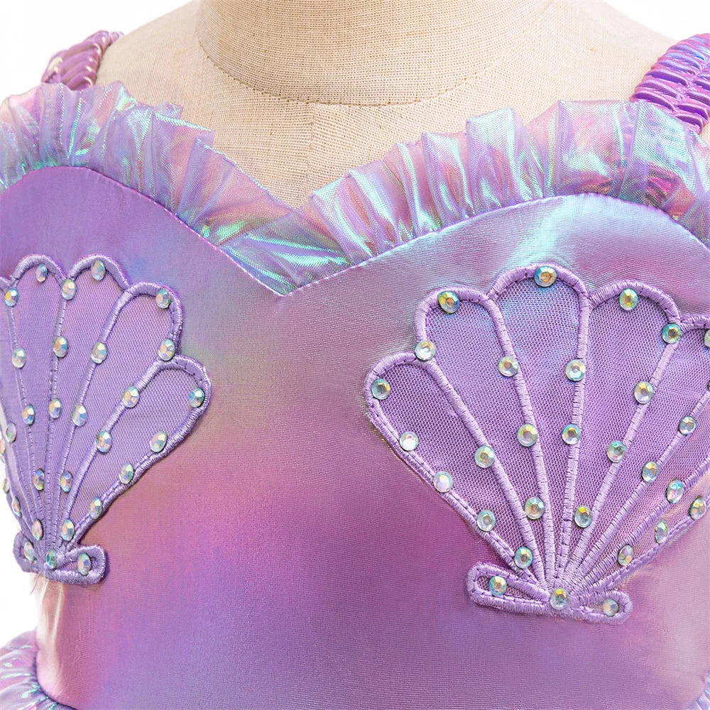 Summer Little Mermaid Ariel Girl Dress Cosplay Carnival Halloween Costumes Birthday Party Princess Dress for Girls Mermaids Gown