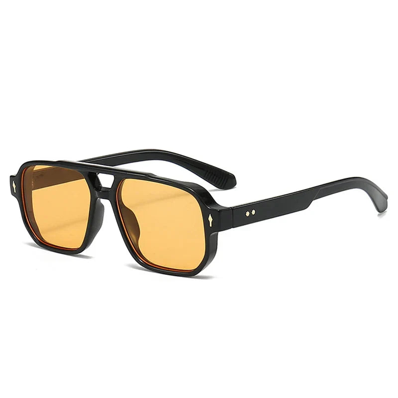 Vintage Double Bridges Men Square Sunglasses Fashion Clear Ocean Lens Eyewear Women Trending Rivets Sun Glasses UV400
