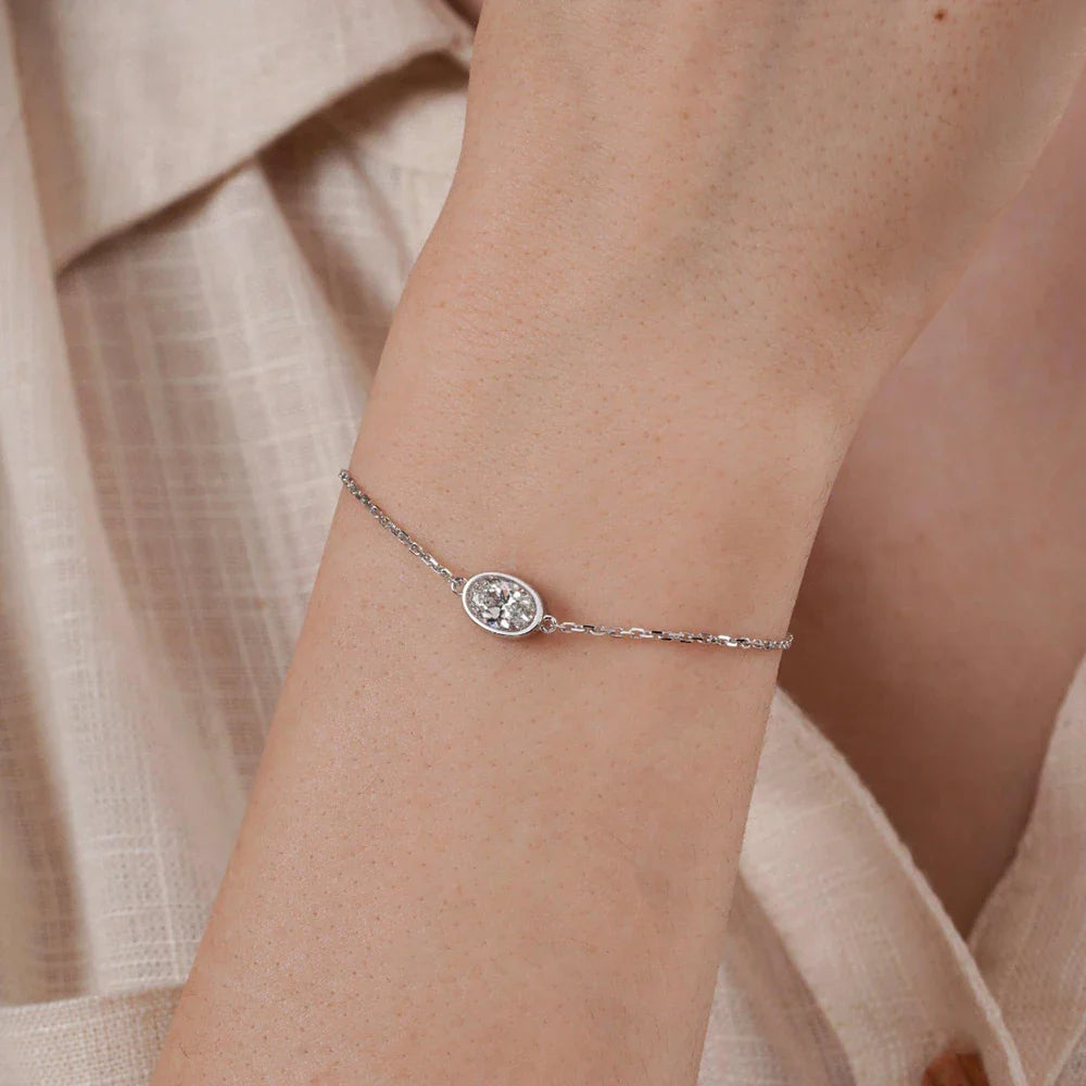 1/2CT Bezel Set Pear Oval Cut Moissanite Solitaire Link Bracelet Women S925 Silver Dainty Diamond Bridal Wrist Chain Gift