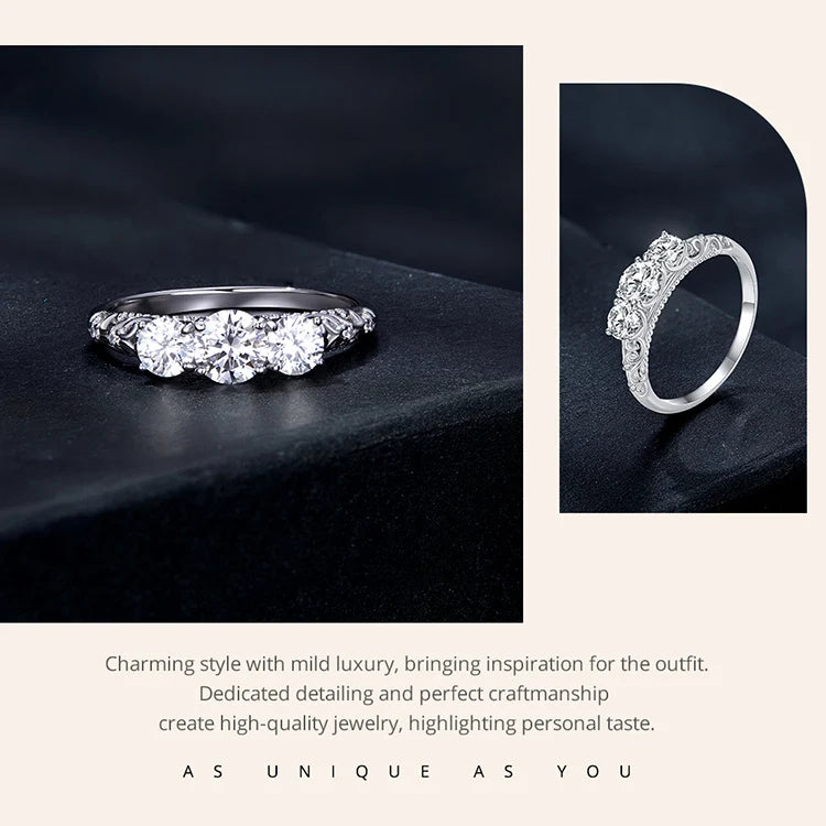 Round Moissanite Ring for Women, White Gold Plated D Color VVS1 Lab Diamond 925 Sterling Silver Engagement Ring