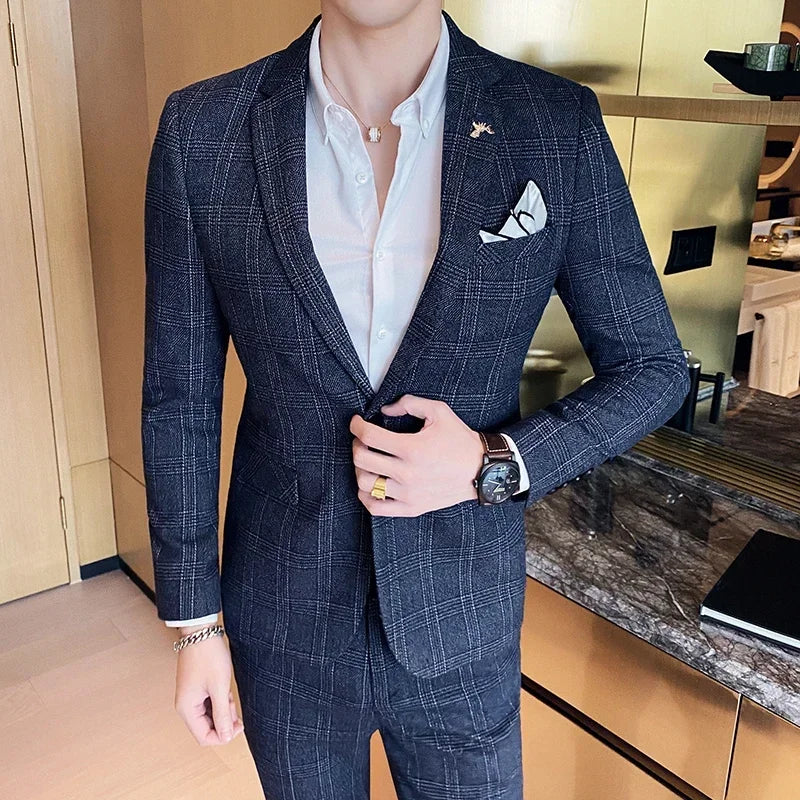 Hemp Suit (Blazer + Pants) Men's Fashion Hosts British Style Work Business Wedding Casual Art Style Elegant Gentleman Suit M-5XL