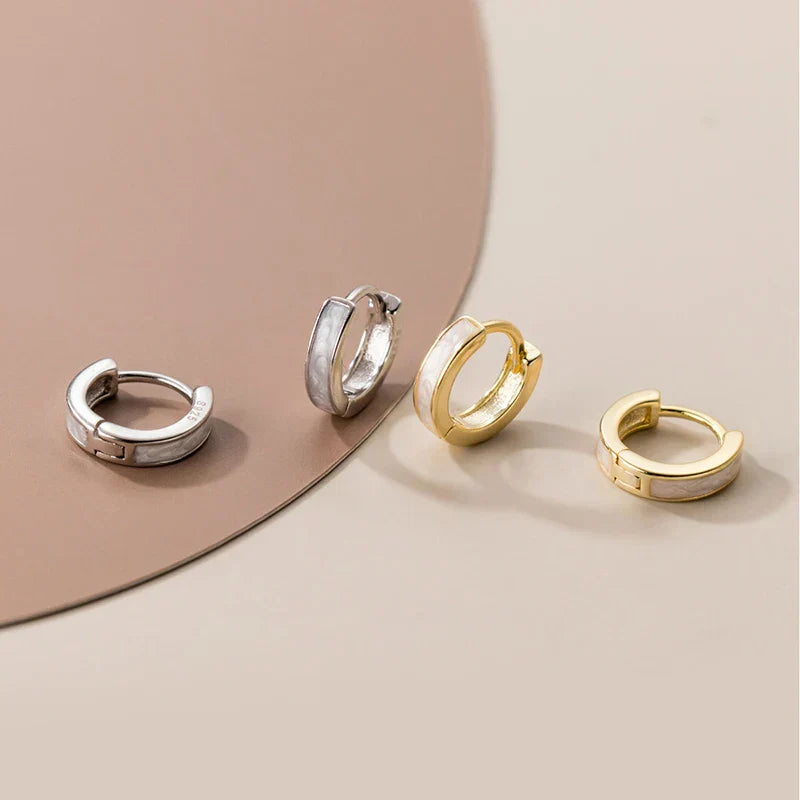 925 Sterling Silver Fashion Simple White Enamel Huggies Ear Hoop Earrings for Women Classic Gothic Punk Men Loop Jewelry