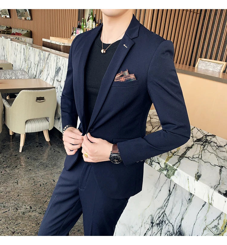 S-7XL Jacket + Pants / Luxurious High -end Brand Solid Color Men's Casual Business Slim Suit Two -piece Suit Groom Wedding Suit