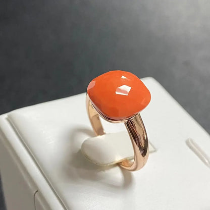 Trendy 12.6mm Flat Rose Gold Ring 35 Candy Colors Green Amethyst Turquoise Crystal Jewelry Gift for Women