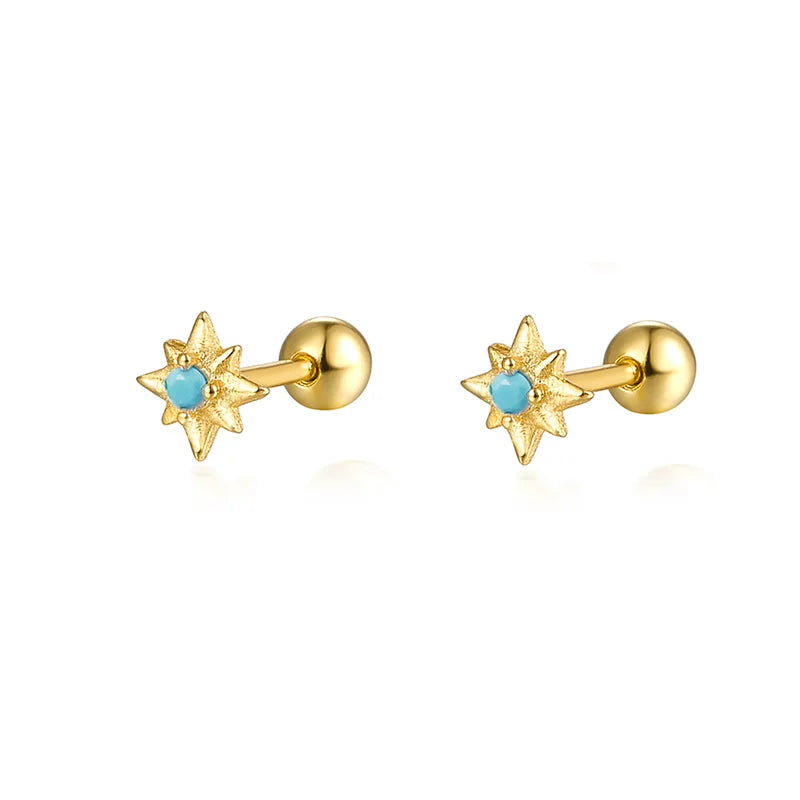 925 Sterling Silver Fashion Love Butterfly Romantic Star Crown Screw Stud Earrings for Women Ear Bone Piercing Jewelry