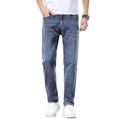  Brand Clothing Spring Summer Slim Men's Jeans Casual Breathable Cotton Fabric Stretch Denim Pants Blue Trousers Male Plus Size