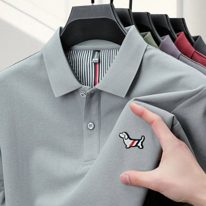 100% pure cotton men's classic dog polo shirt, business casual, sweat absorbing, breathable, daily use, short sleeved T-shirt