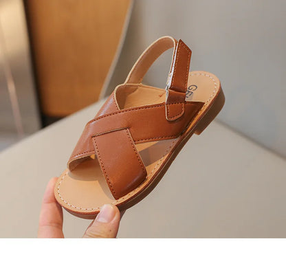 Size 21-35 Boys Girls Sandals 2026 Summer Children Beach Shoes Kids Fashion Cross-tied Anti-sliperry Soft Simple New Hot I10089