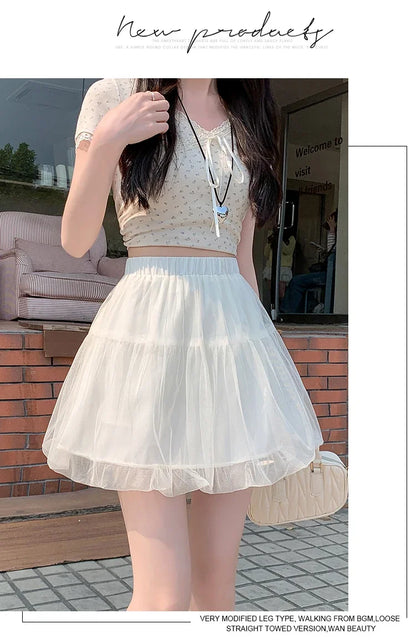 Women Summer 2026 A-Line Mini Skirt Pleated Puffy Short Skirt Korean Fashion Style Flower Bud Skirt Sweet Streetwear Y2k