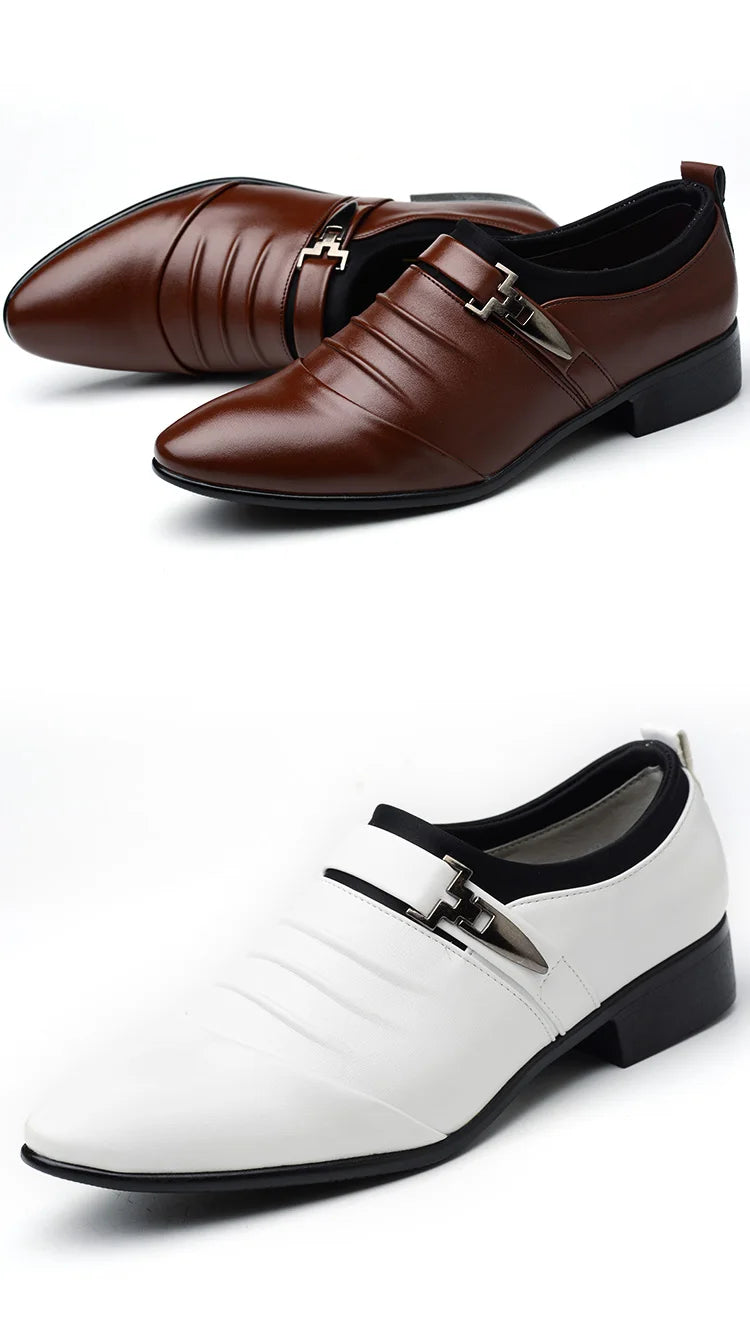 Classic White Men Dress Shoes 2024 Casual Business Leather Shoes for Men Point Toe Wedding Formal Shoes Men Size 46