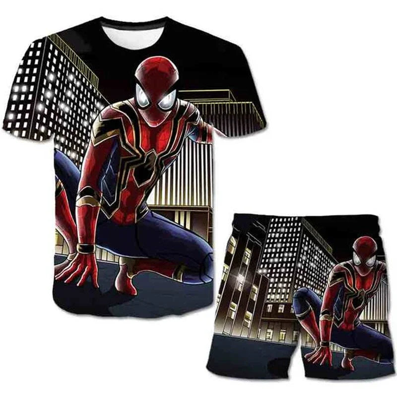 Kids Summer Tshirt Set Boys Spider-Man Trendy 2 Piece Hulk Iron Man Spiderman Outfit