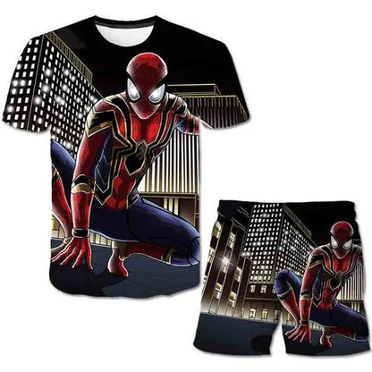 Kids Summer Tshirt Set Boys Spider-Man Trendy 2 Piece Hulk Iron Man Spiderman Outfit