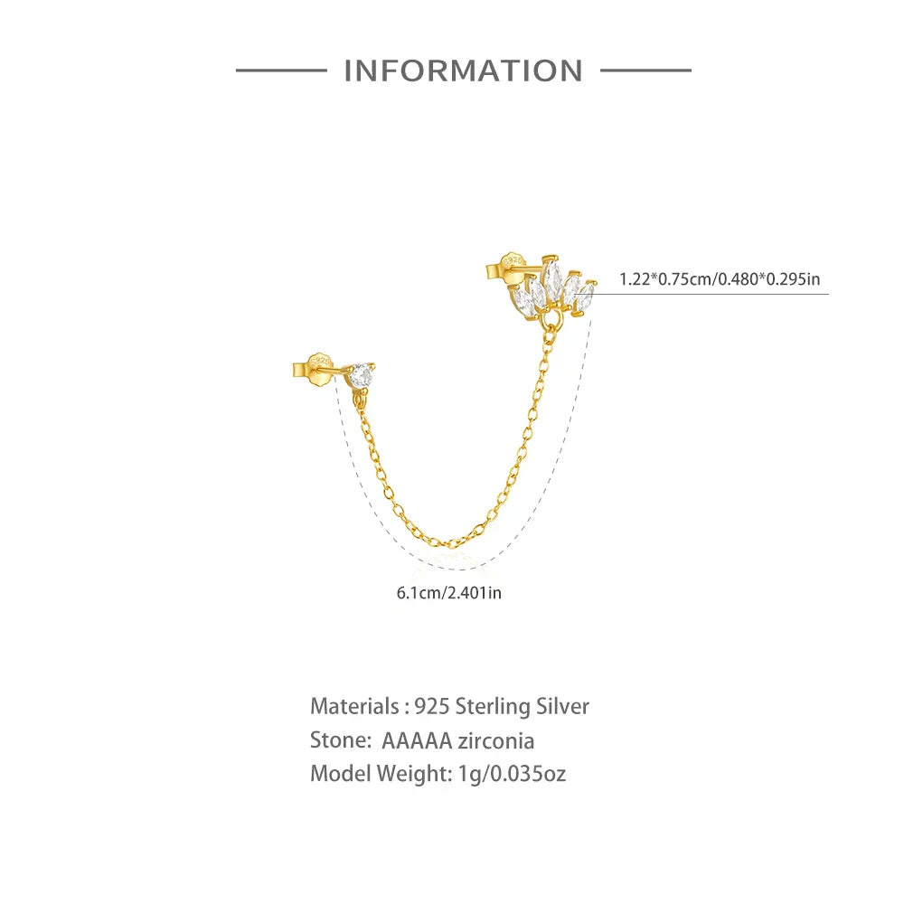 1PC 925 Sterling Silver Horse Eye Chain Tassel Zircon Drop Earrings For Women Ins Minimalism Geometric Earrings Gift