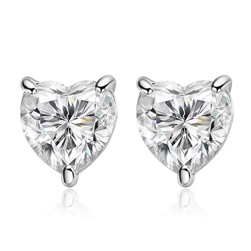 D VVS1 Heart Moissanite Earrings for Women GRA Certified Lab Grow Diamond Solid 925 Silver Plated 18k Gold Stud Earring
