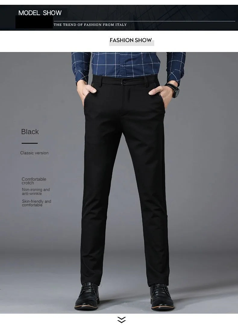 Fashion Men's Dress Pants Black Straight Business Casual Trousers Stretch Non-Ironing Slim Fit Formal Wear Suit Pants for Man