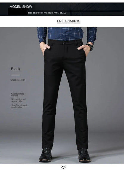 Fashion Men's Dress Pants Black Straight Business Casual Trousers Stretch Non-Ironing Slim Fit Formal Wear Suit Pants for Man
